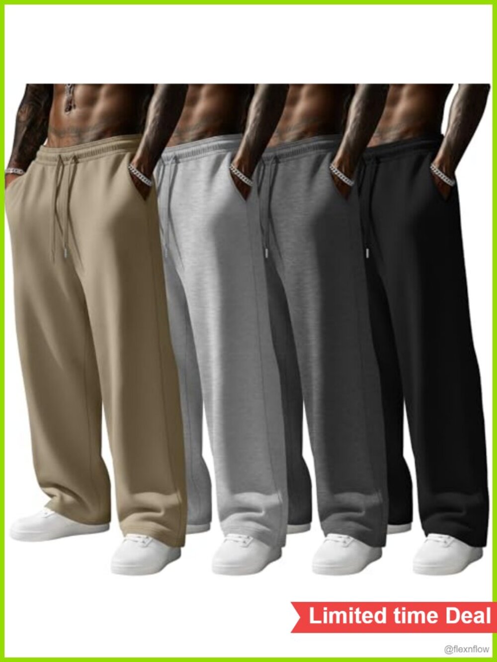 4 Pack Men's Wide Leg Sweatpants Open Bottom Cotton Blend Joggers